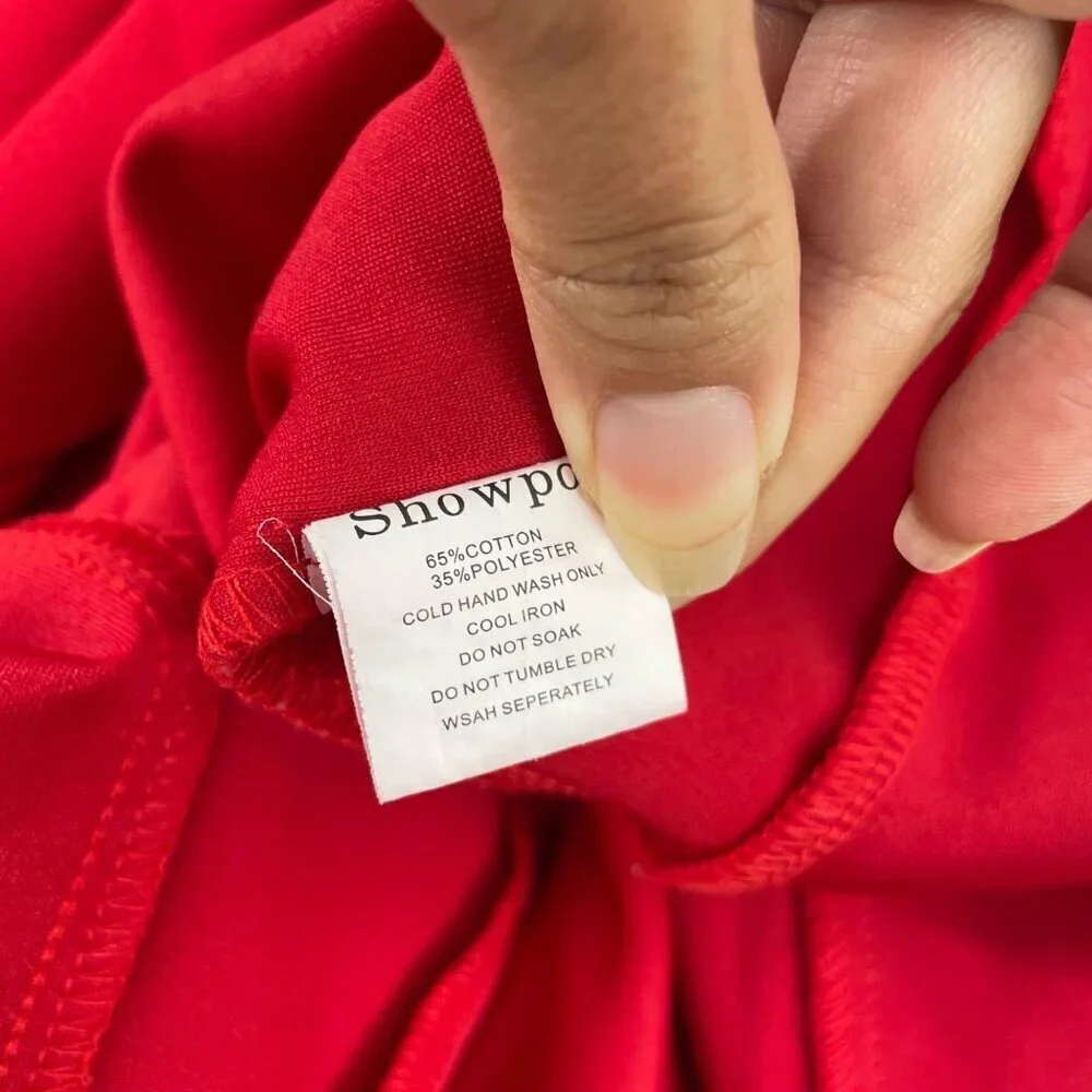 Showpo Red Spaghetti Strap Ruffle V-Neck Dress Womens Size 12 Feminine Flirty - Picture 8 of 11